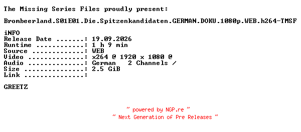 NFO for the release Brombeerland.S01E01.Die.Spitzenkandidaten.GERMAN.DOKU.1080p.WEB.h264-TMSF by TMSF
