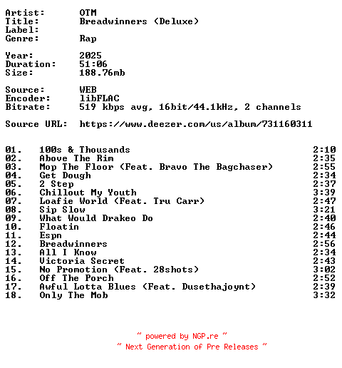 NFO for the release OTM-Breadwinners_(Deluxe)-16BIT-WEB-FLAC-2025-VEXED by VEXED