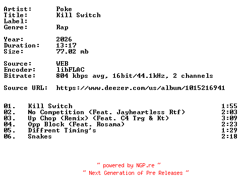 NFO for the release Poke-Kill_Switch-16BIT-WEB-FLAC-2026-VEXED by VEXED