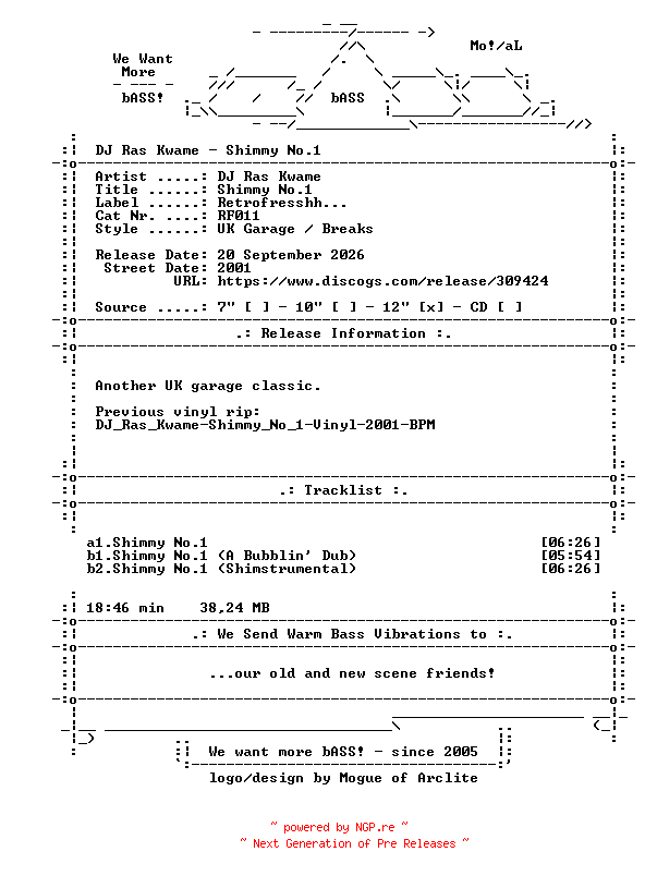 NFO for the release DJ_Ras_Kwame-Shimmy_No.1-(RF011)-Vinyl-2001-bASS_INT by bASS_INT