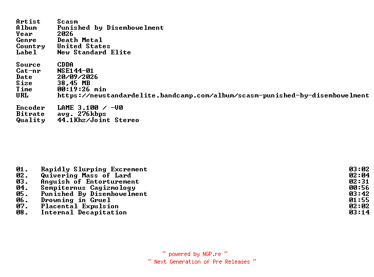 NFO for the release Scasm-Punished_by_Disembowelment-CD-2026-DiTCH by DiTCH