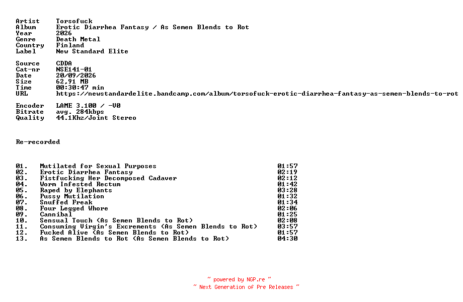NFO for the release Torsofuck-Erotic_Diarrhea_Fantasy_-_As_Semen_Blends_to_Rot-CD-2026-DiTCH by DiTCH