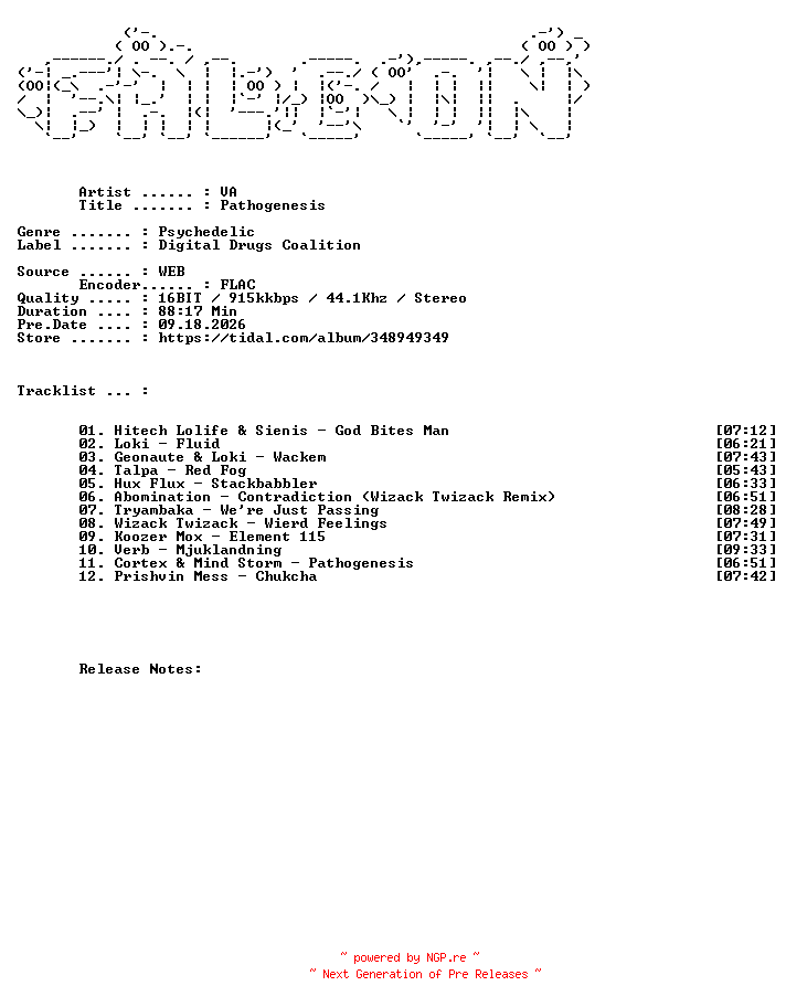 NFO for the release VA-Pathogenesis-16BIT-WEB-FLAC-2010-FALCON by FALCON