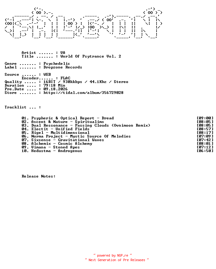 NFO for the release VA-World_Of_Psytrance_Vol._2-16BIT-WEB-FLAC-2021-FALCON by FALCON