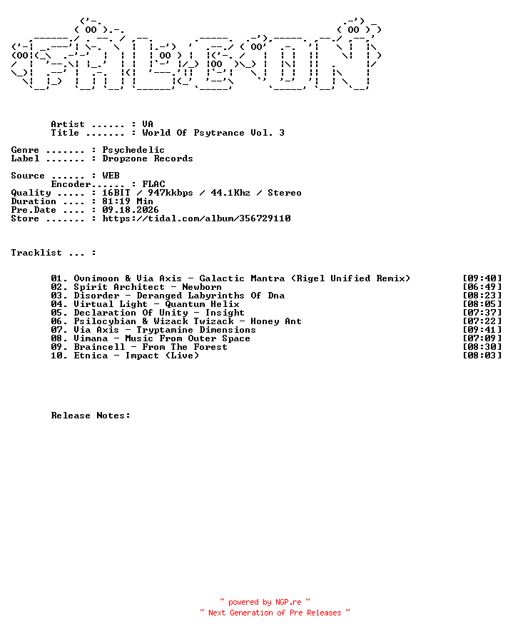 NFO for the release VA-World_Of_Psytrance_Vol._3-16BIT-WEB-FLAC-2021-FALCON by FALCON