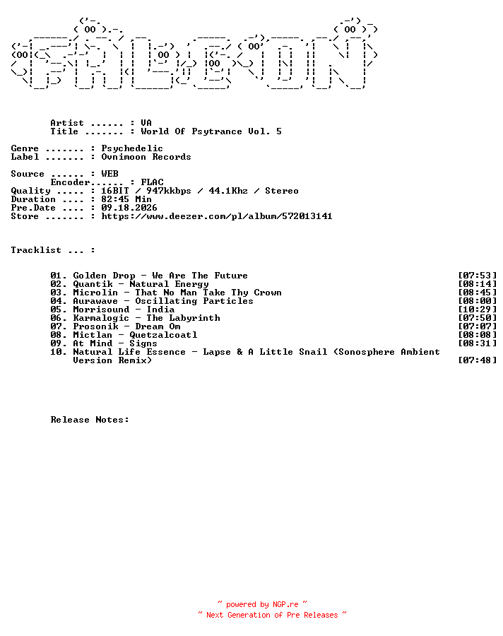NFO for the release VA-World_Of_Psytrance_Vol._5-16BIT-WEB-FLAC-2021-FALCON by FALCON