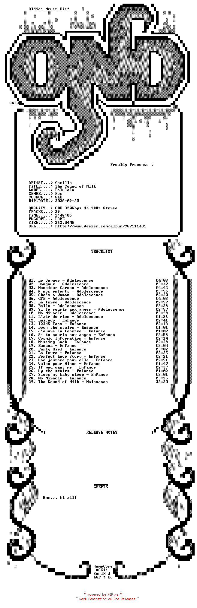 NFO for the release Camille-The_Sound_Of_Milk-WEB-FR-2026-OND by OND