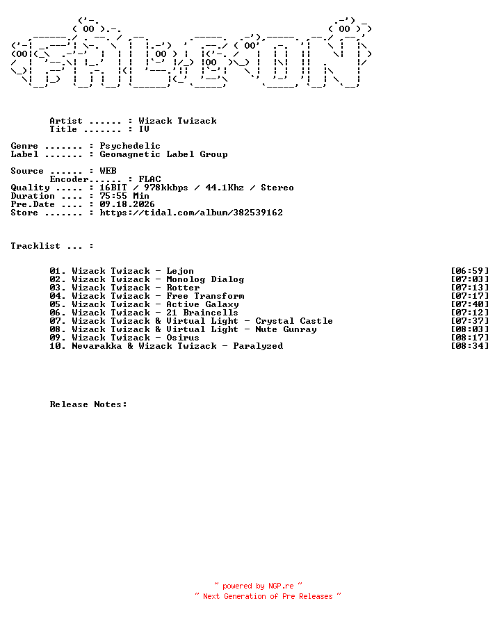NFO for the release Wizack_Twizack-IV-16BIT-WEB-FLAC-2012-FALCON by FALCON