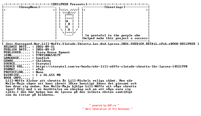 NFO for the release Jens.Hansegard.Nar.Lill.Noffe.Slutade.Skratta.Las.And.Lyssna.2026.SWEDiSH.RETAiL.ePub.eBOOK-DECiPHER by DECiPHER