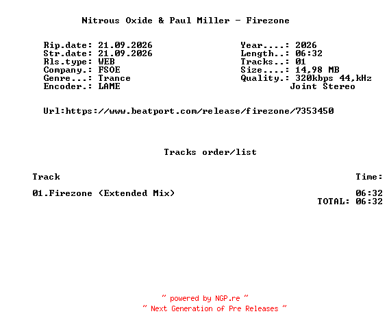 NFO for the release Nitrous_Oxide_And_Paul_Miller_-_Firezone-(FSOE1045)-SINGLE-WEB-2026-FMC by FMC