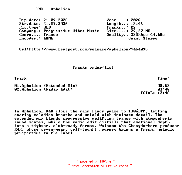NFO for the release K4K_-_Aphelion-(PVM1334)-WEB-2026-FMC by FMC