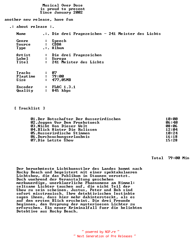 NFO for the release Die_Drei_Fragezeichen-241_Meister_Des_Lichts-DE-Audiobook-CD-FLAC-2026-MOD by MOD