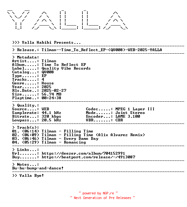 NFO for the release Tilman--Time_To_Reflect_EP-(QV008)-WEB-2025-YALLA by YALLA