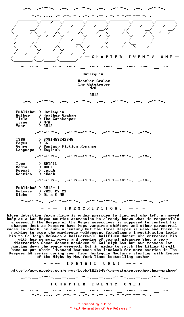 NFO for the release Heather.Graham.-.The.Gatekeeper.2012.RETAIL.EPUB.eBook-CTO by CTO