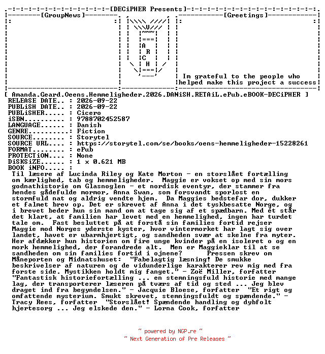 NFO for the release Amanda.Geard.Oeens.Hemmeligheder.2026.DANiSH.RETAiL.ePub.eBOOK-DECiPHER by DECiPHER
