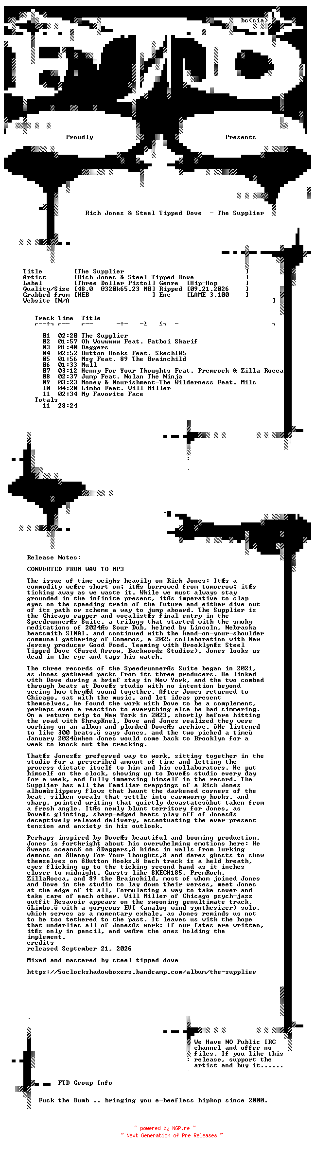 NFO for the release Rich_Jones_and_Steel_Tipped_Dove-The_Supplier-WEB-2026-FTD by FTD