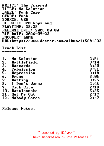 NFO for the release The_Scarred-No_Solution-WEB-2006-SDR by SDR