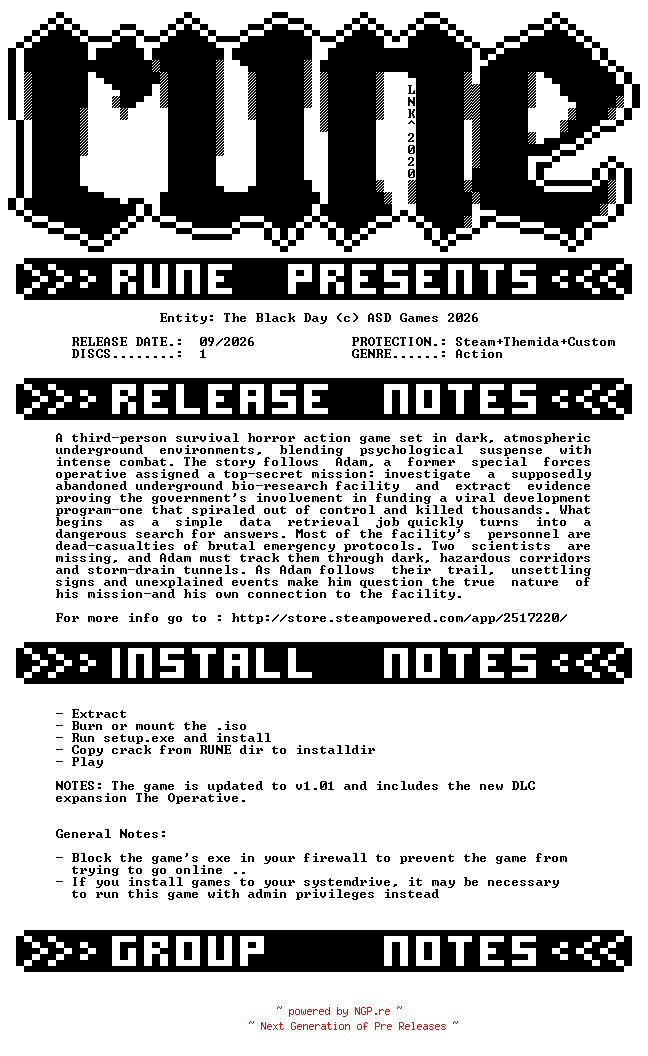 NFO for the release Entity.The.Black.Day-RUNE by RUNE