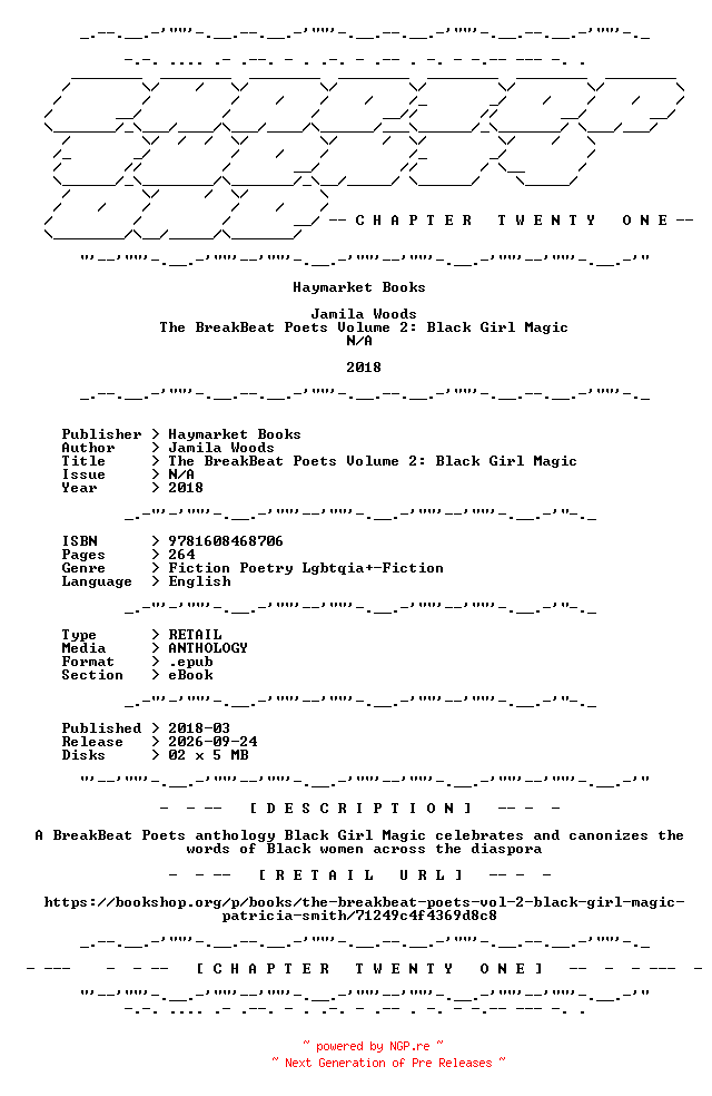 NFO for the release Haymarket.Books.-.The.BreakBeat.Poets.Volume.2.Black.Girl.Magic.2018.RETAIL.EPUB.eBook-CTO by CTO
