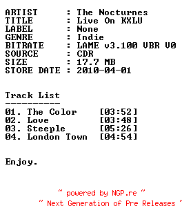 NFO for the release The_Nocturnes-Live_On_KXLU-EP-CDR-2010-r35 by r35