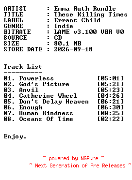 NFO for the release Emma_Ruth_Rundle-These_Killing_Times-2026-r35 by r35