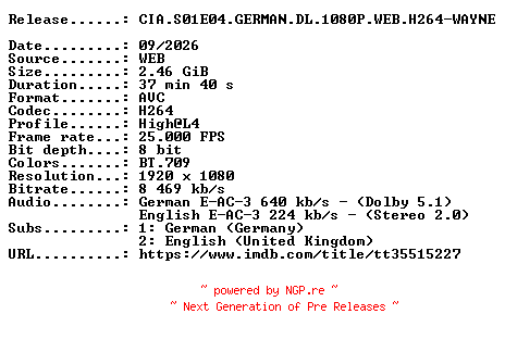 NFO for the release CIA.S01E04.GERMAN.DL.1080P.WEB.H264-WAYNE by WAYNE