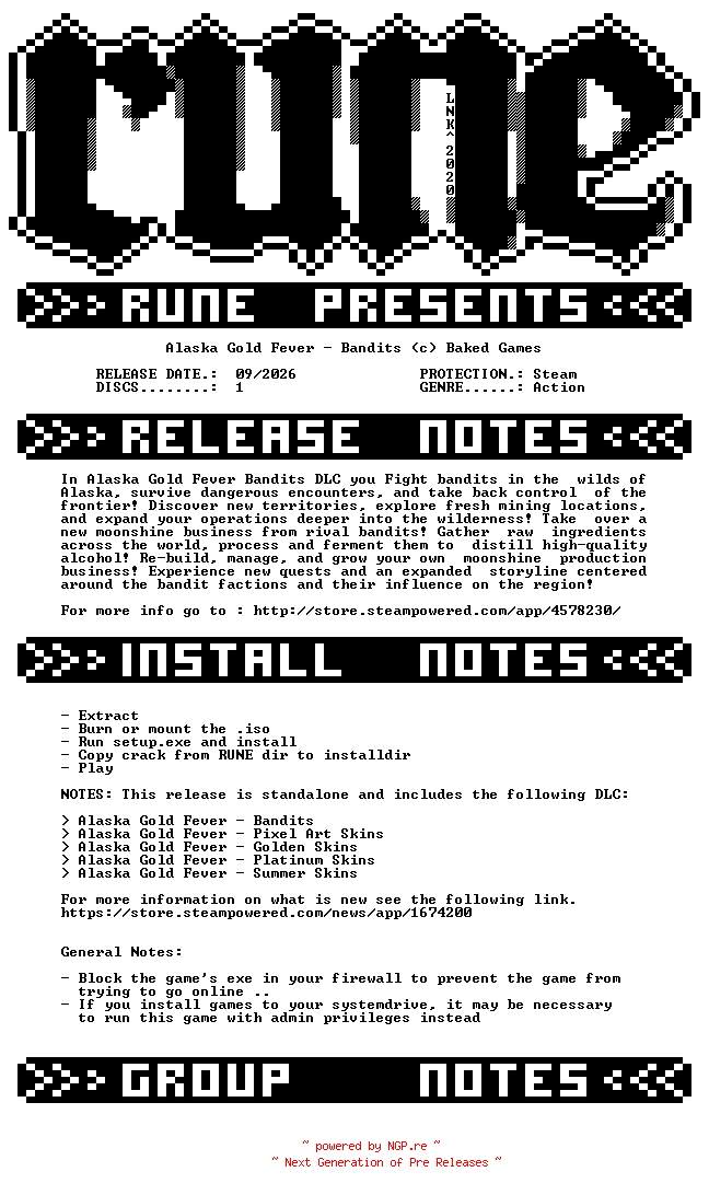 NFO for the release Alaska.Gold.Fever.Bandits-RUNE by RUNE