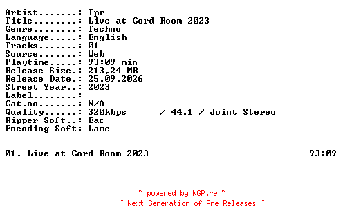 NFO for the release TPR-Live_at_Cord_Room_2023-WEB-2023-XTC_iNT by XTC_iNT