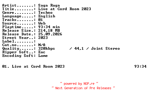 NFO for the release Saga_Raga-Live_at_Cord_Room_2023-WEB-2023-XTC_iNT by XTC_iNT