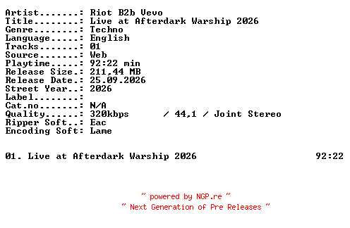NFO for the release RIOT_B2b_VEVO-Live_at_AFTERDARK_WARSHIP_2026-WEB-2026-XTC_iNT by XTC_iNT