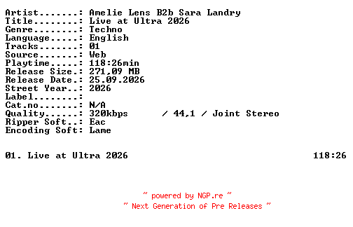 NFO for the release AMELIE_LENS_B2B_SARA_LANDRY-Live_at_ULTRA_2026-WEB-2026-XTC_iNT by XTC_iNT