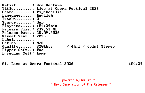 NFO for the release Ace_Ventura-Live_at_Ozora_Festival_2026-WEB-2026-XTC_iNT by XTC_iNT