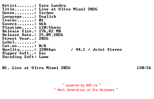 NFO for the release SARA_LANDRY-Live_at_ULTRA_MIAMI_2026-WEB-2026-XTC_iNT by XTC_iNT