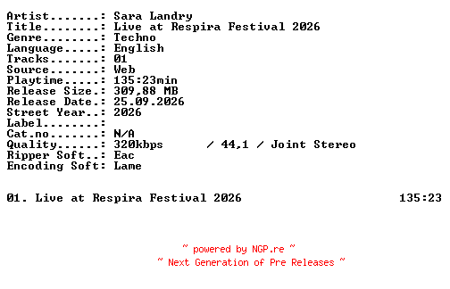 NFO for the release Sara_Landry-Live_at_Respira_Festival_2026-WEB-2026-XTC_iNT by XTC_iNT