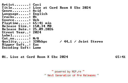NFO for the release CASI-Live_at_Cord_Room_X_SBX_2024-WEB-2024-XTC_iNT by XTC_iNT