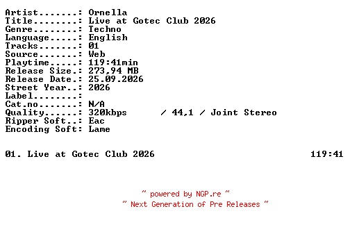 NFO for the release Ornella-Live_at_Gotec_Club_2026-WEB-2026-XTC_iNT by XTC_iNT