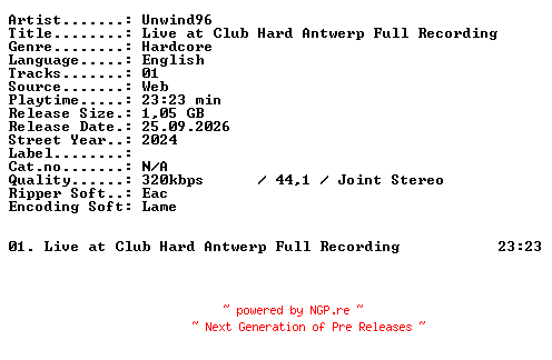 NFO for the release UNWIND96-Live_at_CLUB_HARD_ANTWERP_FULL_RECORDING-WEB-2024-XTC_iNT by XTC_iNT