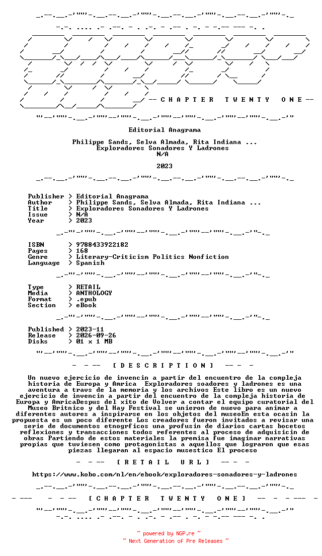 NFO for the release Editorial.Anagrama.-.Exploradores.Sonadores.Y.Ladrones.2023.SPANISH.RETAIL.EPUB.eBook-CTO by CTO