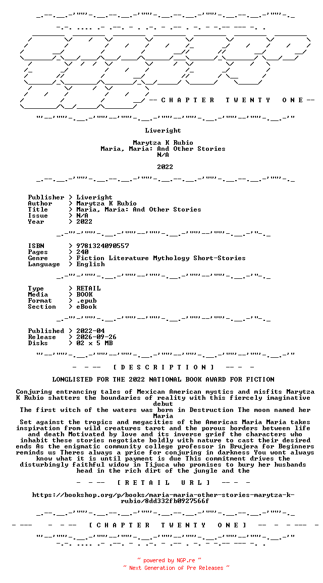 NFO for the release Marytza.K.Rubio.-.Maria.Maria.And.Other.Stories.2022.RETAIL.EPUB.eBook-CTO by CTO