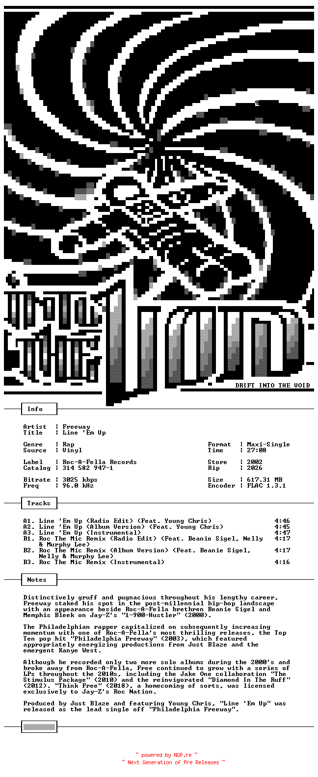 NFO for the release Freeway-Line_Em_Up-VLS-FLAC-2002-THEVOiD by THEVOiD