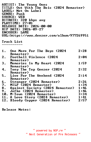 NFO for the release The_Young_Ones-Out_With_The_Bois_(2024_Remaster)-WEB-2026-SDR by SDR