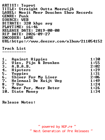 NFO for the release Toprot-Straight_Outta_Moerwijk-WEB-2019-SDR by SDR