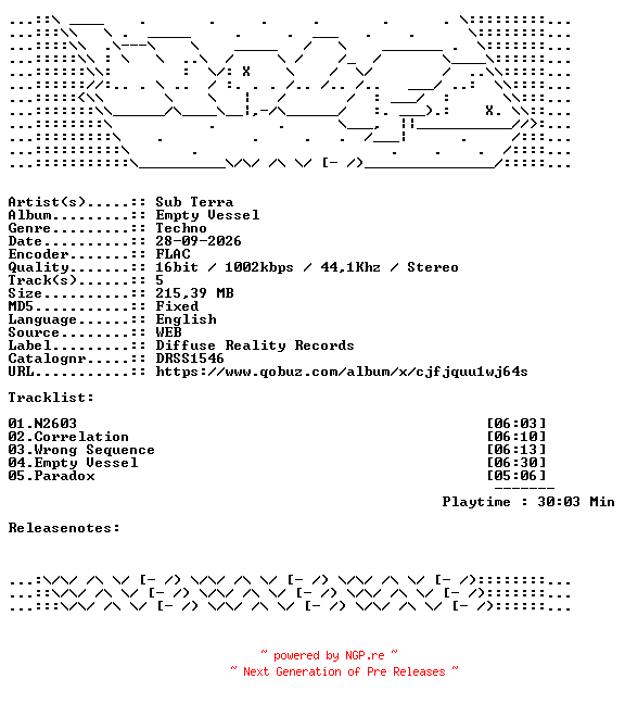 NFO for the release Sub_Terra-Empty_Vessel-DRSS1546-16BIT-WEB-FLAC-2026-WAVED by WAVED