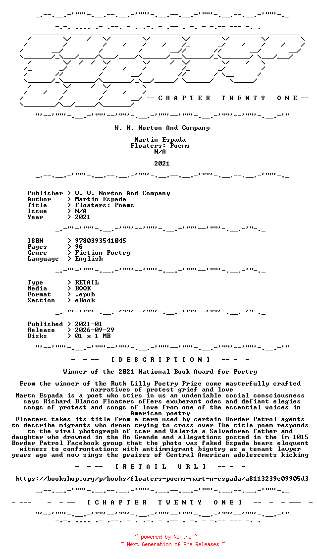 NFO for the release Martin.Espada.-.Floaters.Poems.2021.RETAIL.EPUB.eBook-CTO by CTO