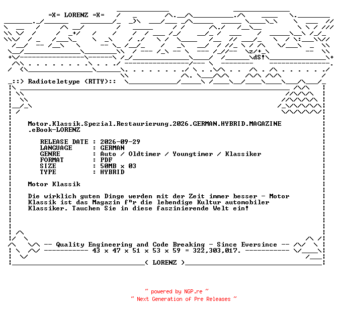 NFO for the release Motor.Klassik.Spezial.Restaurierung.2026.GERMAN.HYBRID.MAGAZINE.eBook-LORENZ by LORENZ