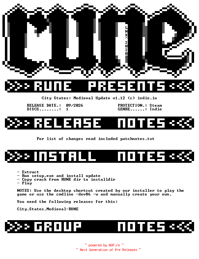 NFO for the release City.States.Medieval.Update.v1.12-RUNE by RUNE