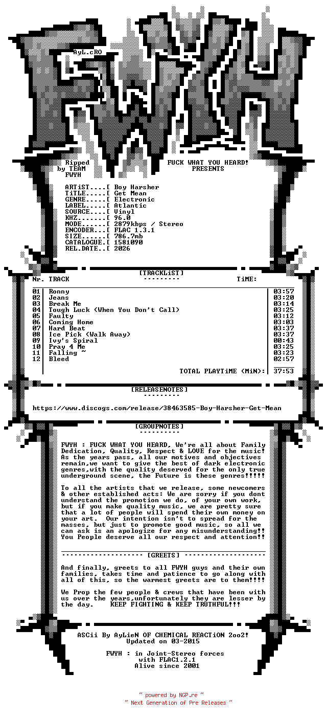 NFO for the release Boy_Harsher-Get_Mean-VINYL-FLAC-2026-FWYH by FWYH