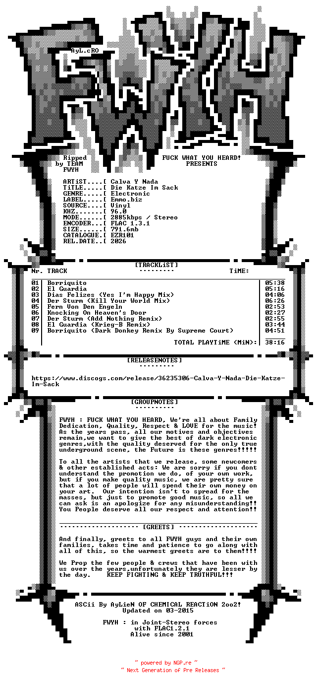 NFO for the release Calva_Y_Nada-Die_Katze_Im_Sack-DE-Limited_Edition-VINYL-FLAC-2026-FWYH by FWYH
