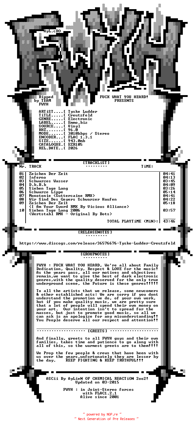 NFO for the release Tyske_Ludder-Creutzfeld-DE-Limited_Edition-VINYL-FLAC-2026-FWYH by FWYH