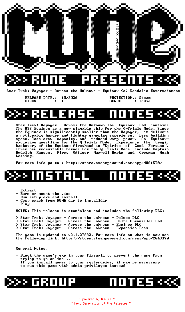NFO for the release Star.Trek.Voyager.Across.the.Unknown.Equinox-RUNE by RUNE